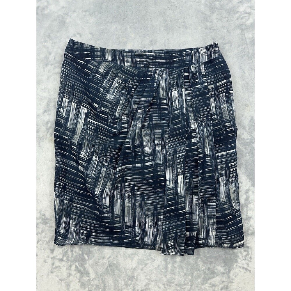 Ann Taylor LOFT Skirt Womens Size 8 Blue Gray Hatch Print Lined Pleated Chiffon